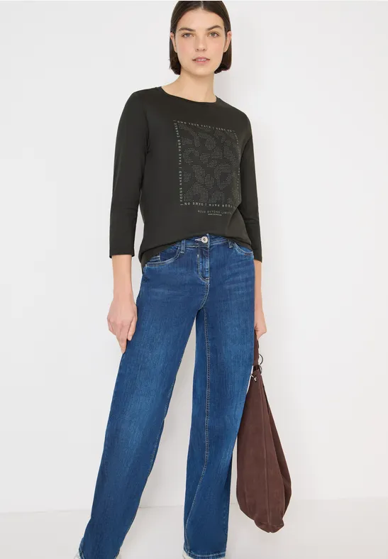 Shirt mit Frontprint und Schmucksteinen