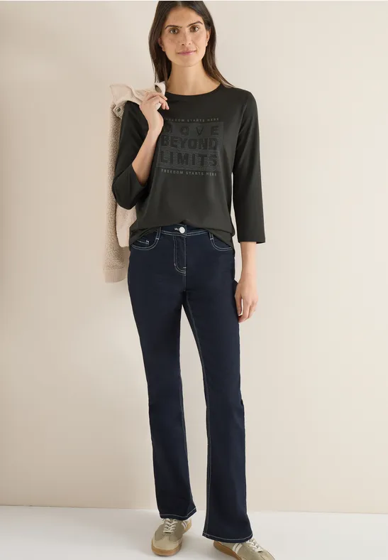 Shirt mit Frontprint und Schmucksteinen