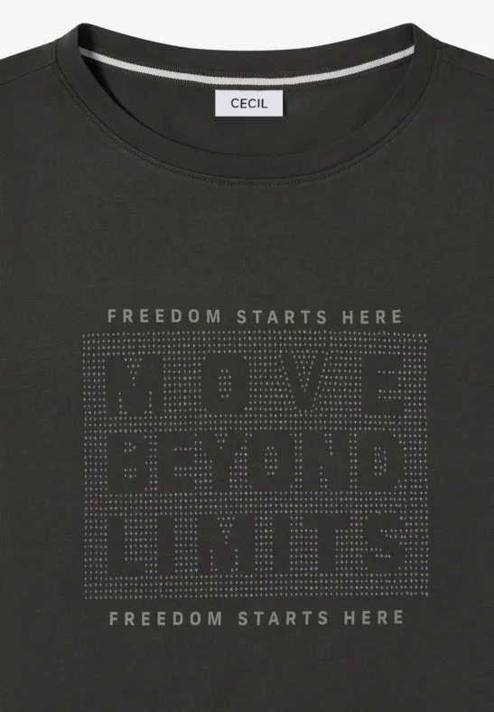 Shirt mit Frontprint und Schmucksteinen