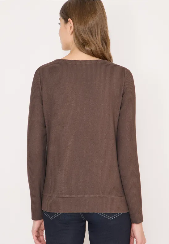 Geripptes Langarmshirt mit U-Boot-Ausschnitt