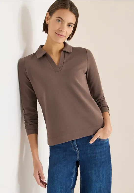 Klassisches Langarm-Poloshirt mit V-Ausschnitt
