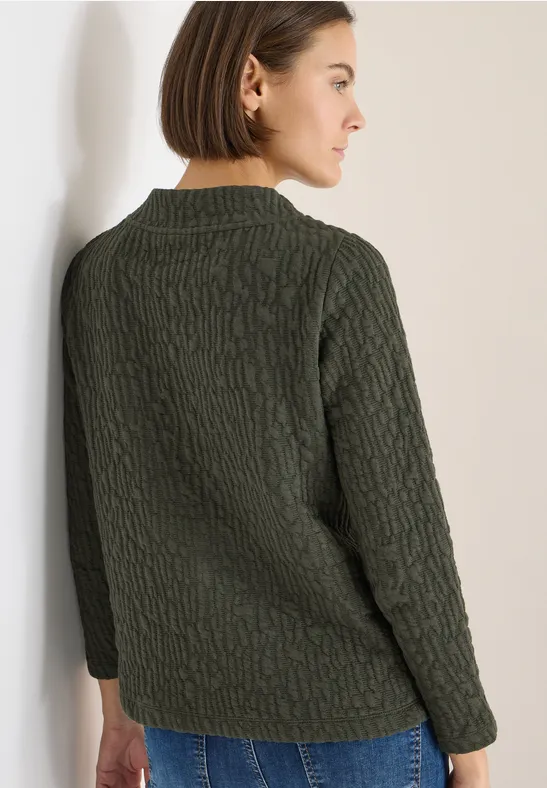 Langarmshirt mit strukturiertem Stehkragen