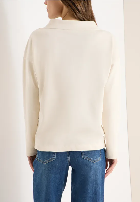 Langarmshirt mit Stickerei und Stehkragen