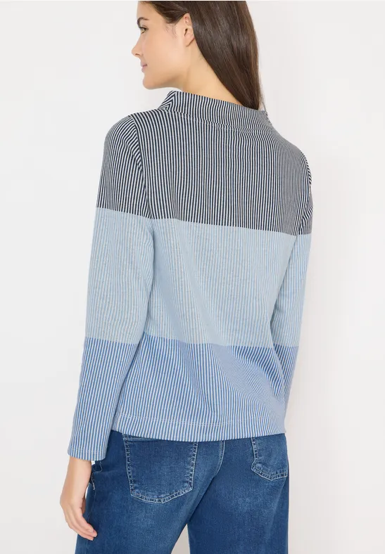 Gestreiftes Colorblock-Shirt mit Stehkragen