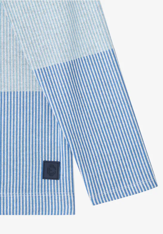 Gestreiftes Colorblock-Shirt mit Stehkragen