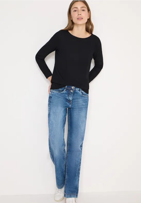 Rippstrick-Shirt mit U-Boot-Ausschnitt
