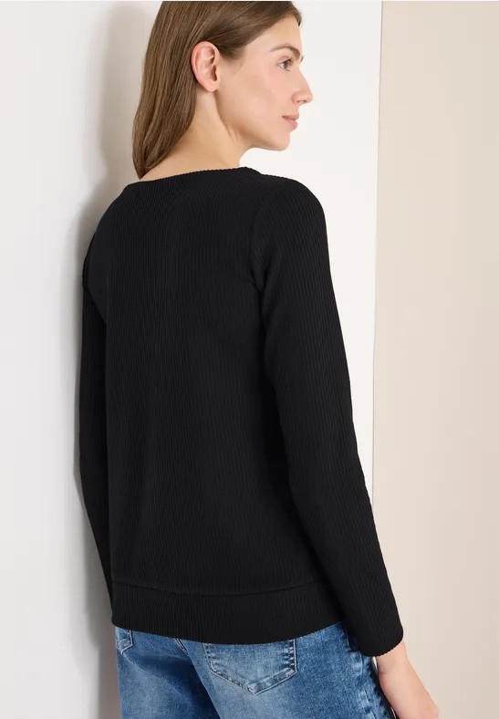 Rippstrick-Shirt mit U-Boot-Ausschnitt