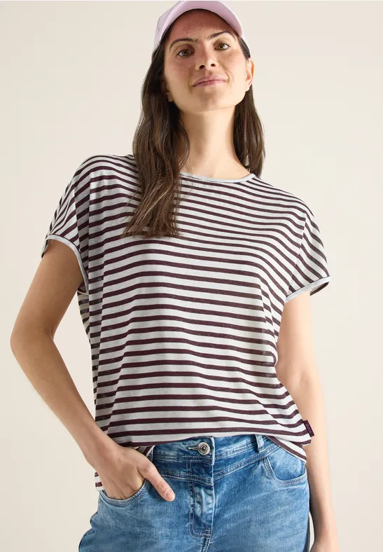 Gestreiftes T-Shirt in Leinen-Optik