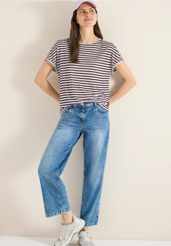 Gestreiftes T-Shirt in Leinen-Optik