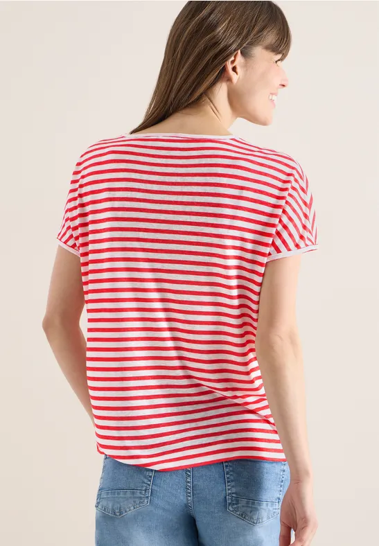Gestreiftes T-Shirt in Leinen-Optik