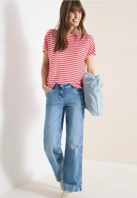 Gestreiftes T-Shirt in Leinen-Optik