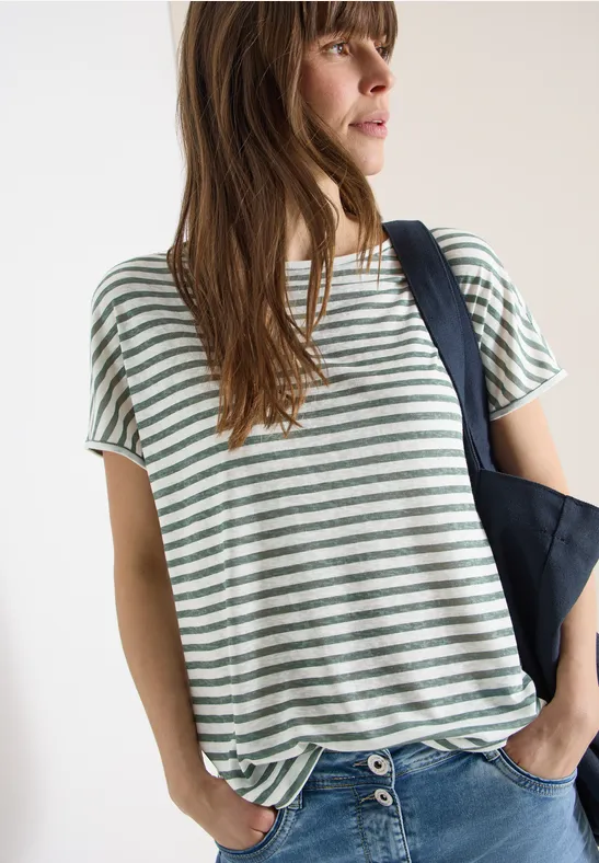 Gestreiftes T-Shirt in Leinen-Optik