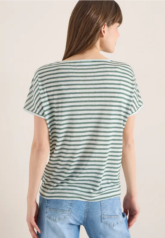 Gestreiftes T-Shirt in Leinen-Optik