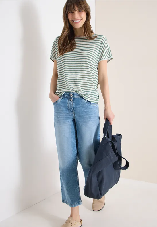 Gestreiftes T-Shirt in Leinen-Optik
