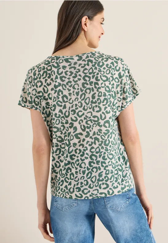 T-Shirt mit Animal-Print und U-Boot-Ausschnitt