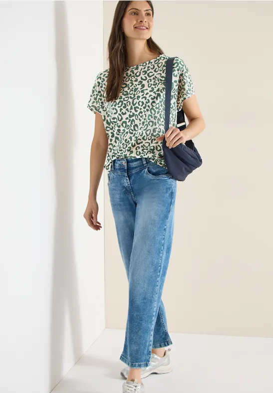 T-Shirt mit Animal-Print und U-Boot-Ausschnitt