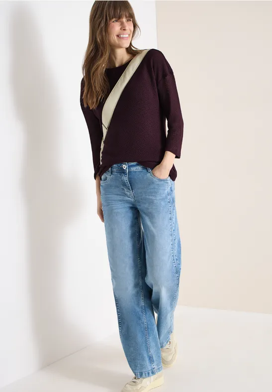 Ajour-Shirt mit U-Boot-Ausschnitt