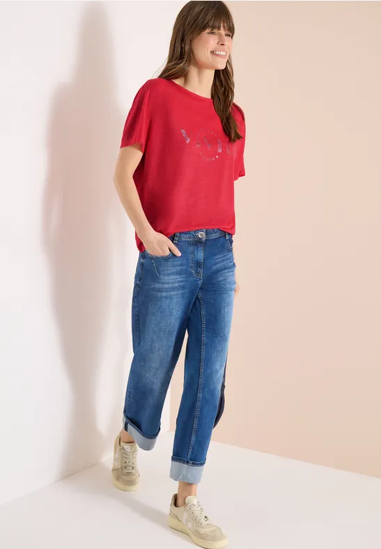 Lässiges Grafik-Shirt in Leinen-Optik