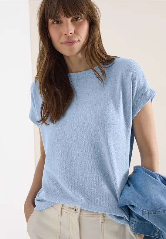 T-Shirt in Strick-Optik mit U-Boot-Ausschnitt