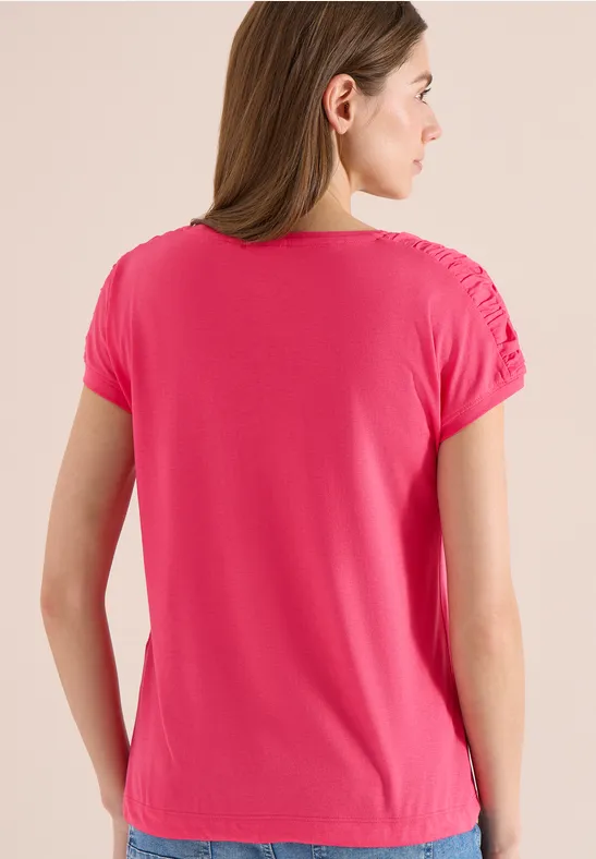 Kurzarmshirt mit U-Boot-Ausschnitt und Raffung