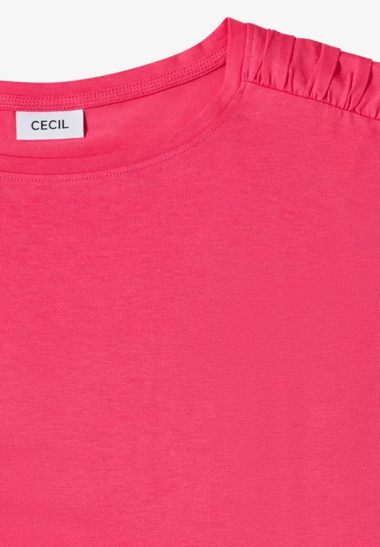 Kurzarmshirt mit U-Boot-Ausschnitt und Raffung