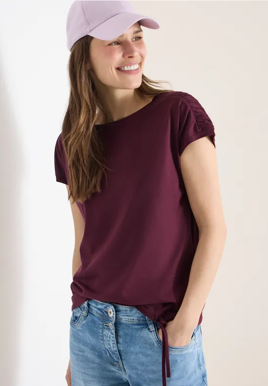 Kurzarmshirt mit U-Boot-Ausschnitt und Raffung