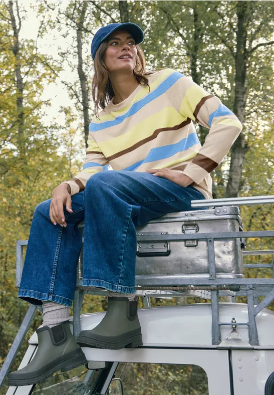 Gestreiftes Langarmshirt mit U-Boot-Ausschnitt
