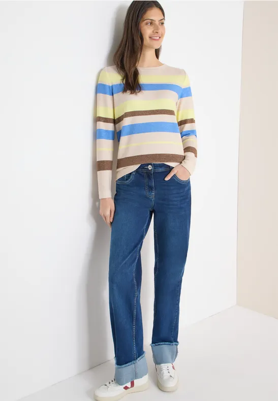 Gestreiftes Langarmshirt mit U-Boot-Ausschnitt