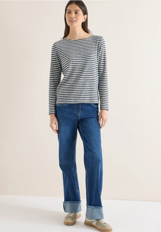 Gestreiftes Langarmshirt mit U-Boot-Ausschnitt