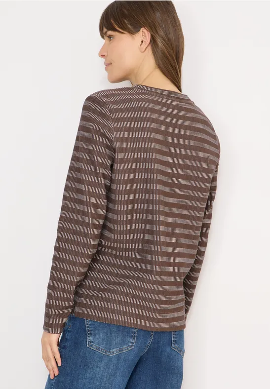Strukturiertes Langarmshirt mit Querstreifen