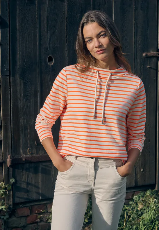 Strukturiertes Langarmshirt mit Querstreifen
