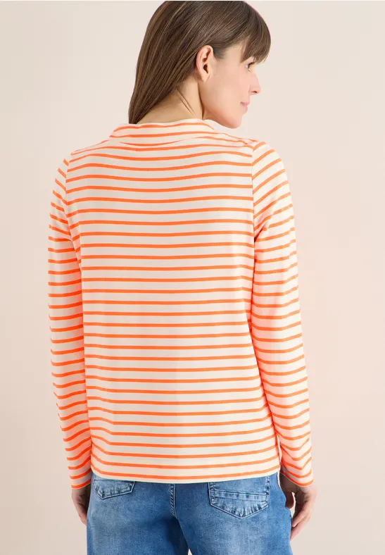 Strukturiertes Langarmshirt mit Querstreifen