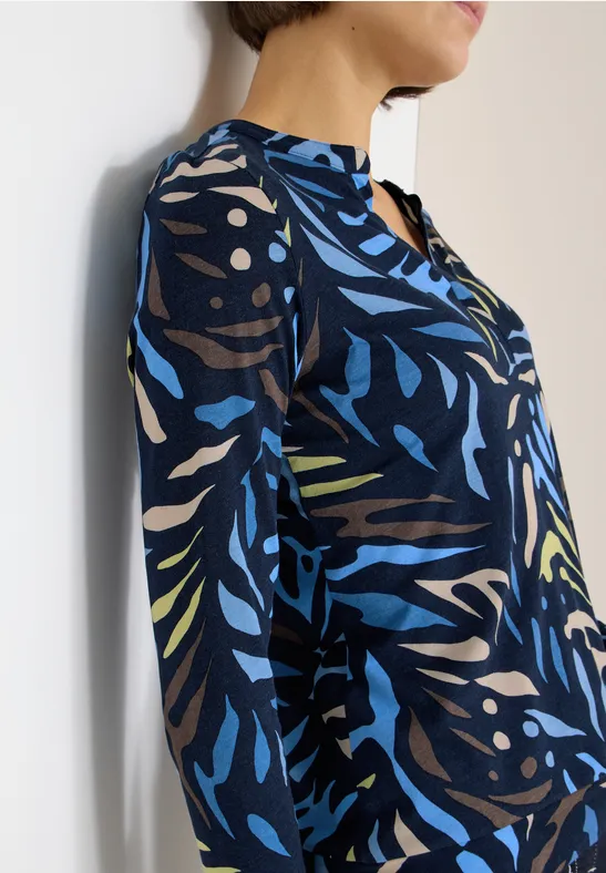 Tunika-Shirt mit abstraktem Blattmuster