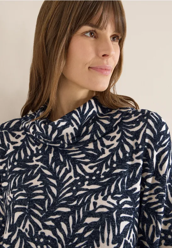 Grafik-Print Shirt mit Schalkragen