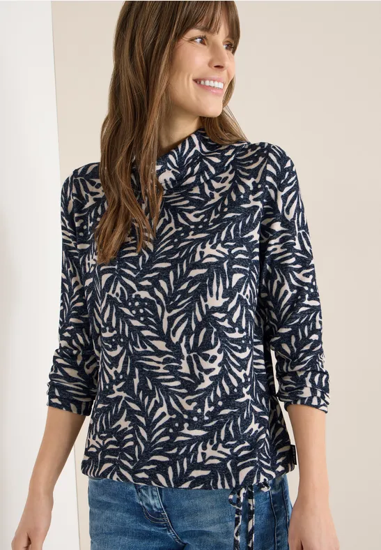 Grafik-Print Shirt mit Schalkragen