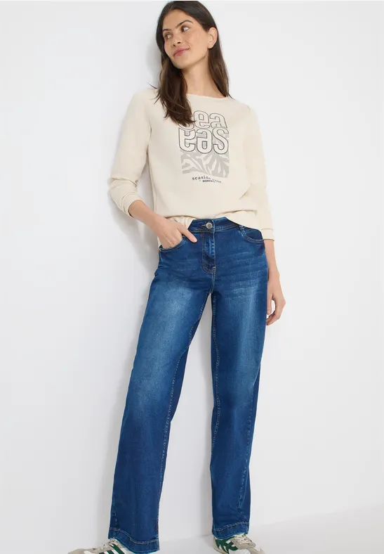 Silk-Touch Langarmshirt mit Front-Artwork