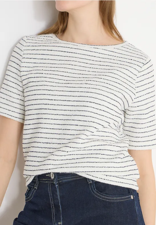 Gestreiftes Bouclé-T-Shirt mit Struktur