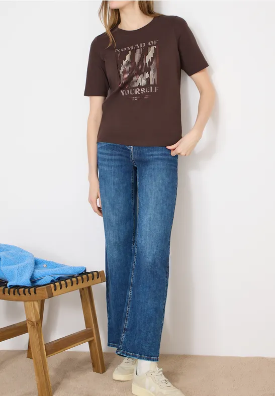 Baumwoll-Rundhalsshirt mit Grafikprint