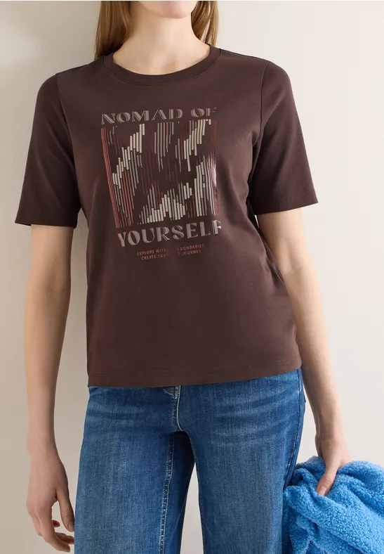 Baumwoll-Rundhalsshirt mit Grafikprint