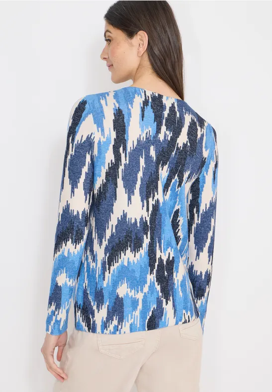 Langarmshirt mit V-Ausschnitt und Ikat-Muster