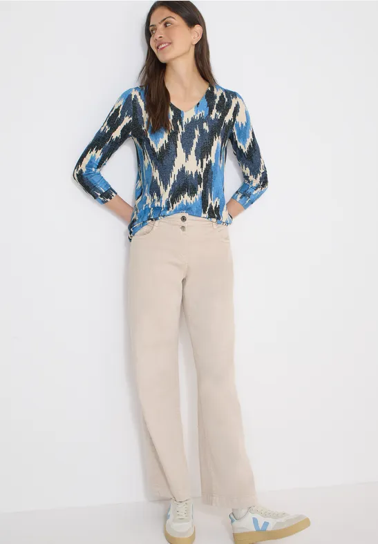 Langarmshirt mit V-Ausschnitt und Ikat-Muster