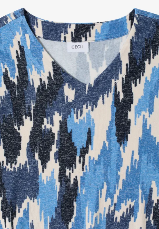 Langarmshirt mit V-Ausschnitt und Ikat-Muster