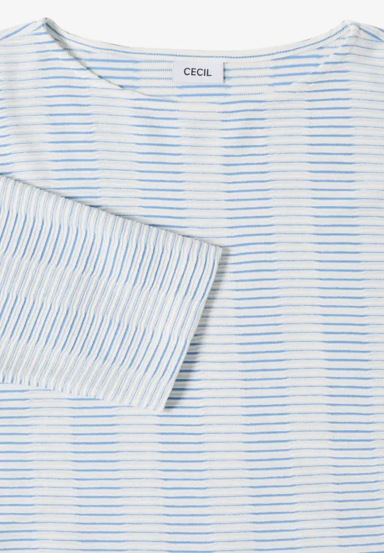 Gestreiftes Strukturshirt mit U-Boot-Ausschnitt