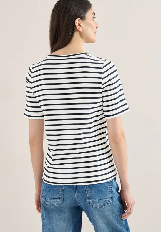 Gestreiftes T-Shirt mit Rippstruktur