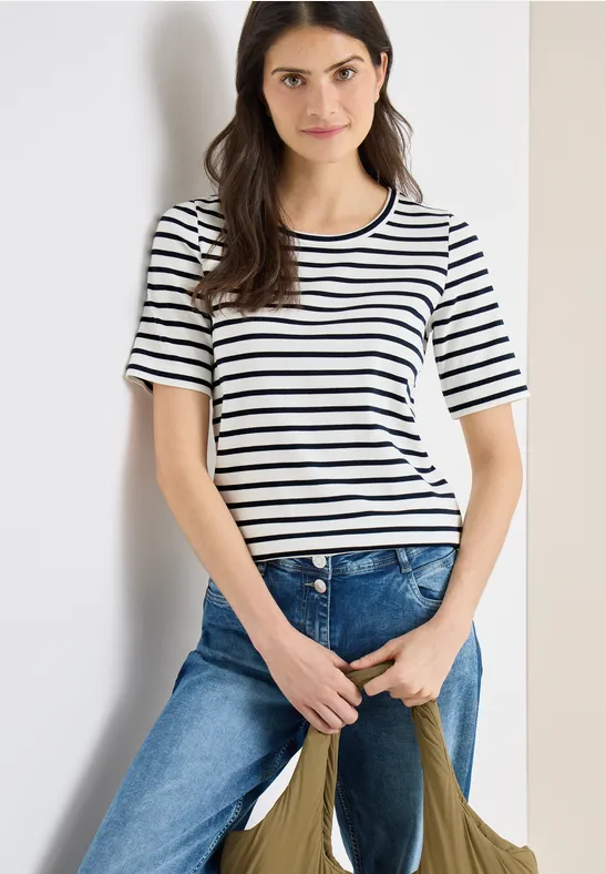 Gestreiftes T-Shirt mit Rippstruktur