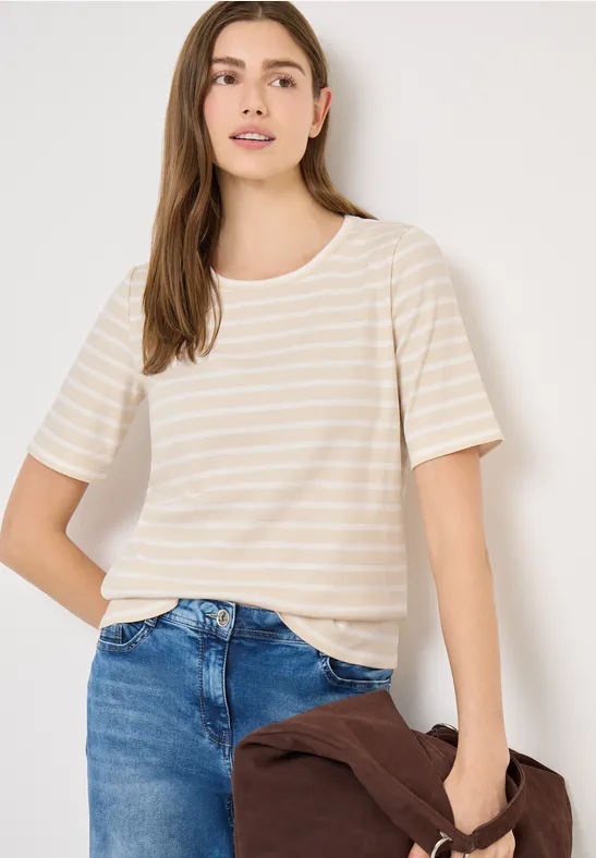 Gestreiftes T-Shirt mit Rippstruktur
