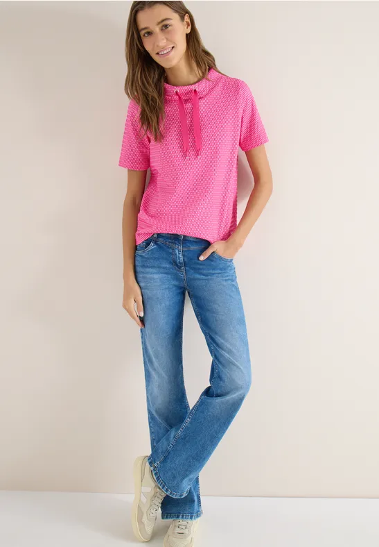 Strukturiertes Two-Tone Funnel-Neck Top