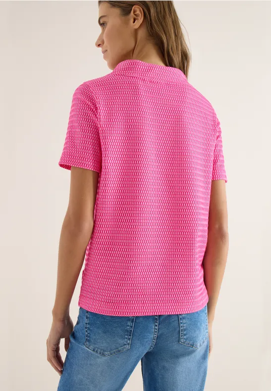 Strukturiertes Two-Tone Funnel-Neck Top