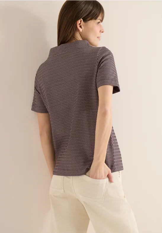 Strukturiertes Shirt mit Tunnelzug-Stehkragen