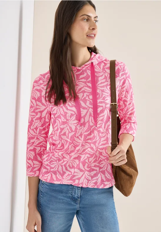Florales Kapuzenshirt mit 3/4-Ärmeln